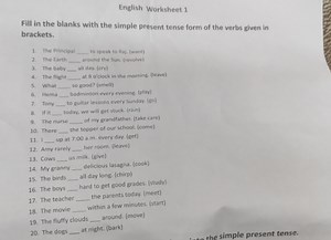 English Worksheet 1Fill in the blanks with the simple present ... | Filo