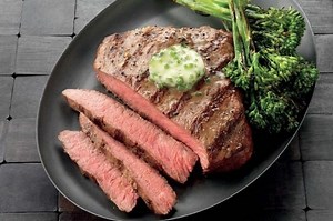 Flat Iron Steaks with Herb Butter and Grilled Broccolini | Red Meat Recipes