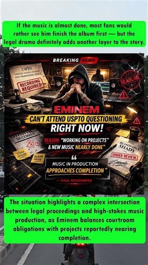 USPTO Orders Eminem to Testify Amid New Album Work 👀 #shortsvideo #eminem