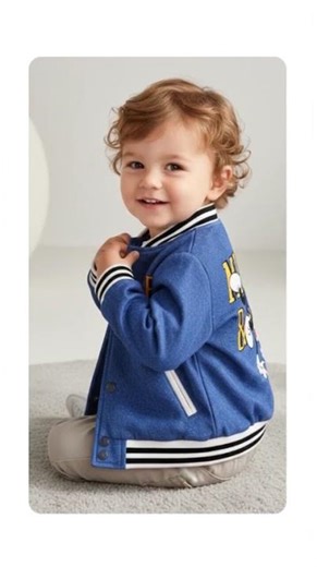 Best-seller: Baby Blue Varsity Jacket with Mickey Patch – Soft, Lightweight & Stylish