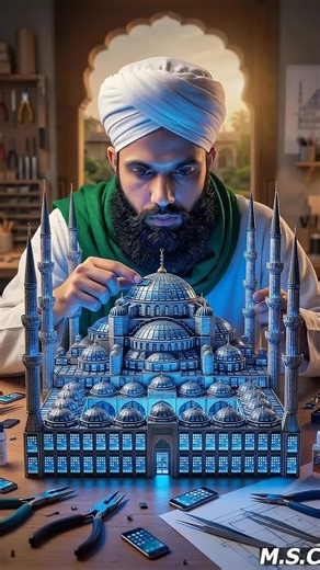 Mini iPhones Turn Into a Glowing Mosque 😱 Allah & Muhammad Calligraphy Light Show Watch an incredible miniature construction where thousands of tiny mini iPhones are carefully assembled to create a stunning model inspired by the Sultan Ahmed Mosque (Blue Mosque). In this cinematic miniature build, an artist uses precision tools to place each tiny phone one by one, forming the walls, domes, and minarets of the mosque with perfect symmetry. Every mini iPhone is placed with its screen facing outwa