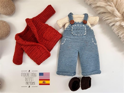 Doll Clothes Crochet Pattern: Overalls, Cardigan, T-shirt (PDF Tutorial for 10-12" Dolls) - Etsy UK