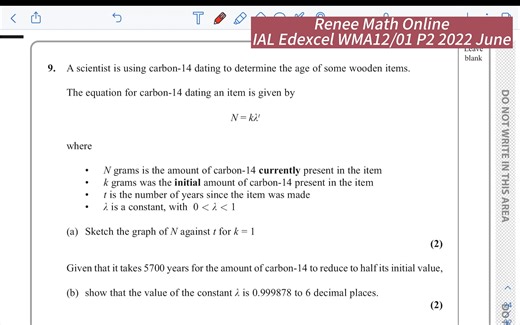 WMA1201, IAL, (Edexcel), P2, June 2022, Q9, Exponentials & Logarithms, A-Level数学
