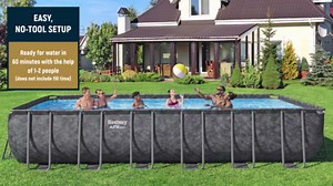 Bestway APX 365 24' x 12' x 52" Rectangular Above Ground Swimming Pool Outdoor Framed Pool, with Sand Filter Pump, Ladder, Cover, and Repair Patch