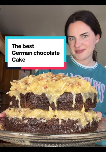 The best German chocolate cake! Ingredients: 2 cups all purpose flour 2 cups granulated sugar 3/4 cup unsweetened cocoa powder 2 teaspoons baking powder 1 & 1/2 teaspoon baking soda 1 teaspoon salt 1 cup milk 2 eggs 2 teaspoons vanilla extract 1/2 cup vegetable oil 1 cup boiling water Icing: 2 cups sugar 2 cups evaporated milk 1 cup salted butter (2 sticks) 6 egg yolks 2 teaspoons vanilla extract 3 cups coconut flakes 2 cups chopped pecans How to: Start by adding flour, sugar, cocoa powder, baki