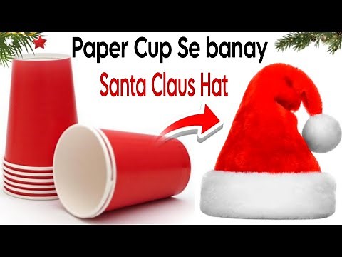 Santa Claus Cap With Paper Cup / Santa Hat Making At Home / Christmas Craft Ideas ✨/ DIY Paper Cap 😱