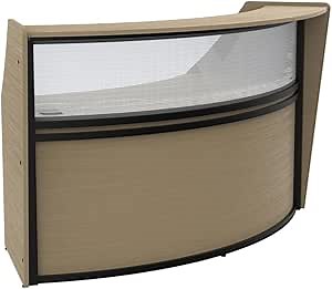 NBF Curved Reception Desk Add-on Nordic Ash with Laminate top and Grommets Features Cord Management for a Contemporary Office Setup.