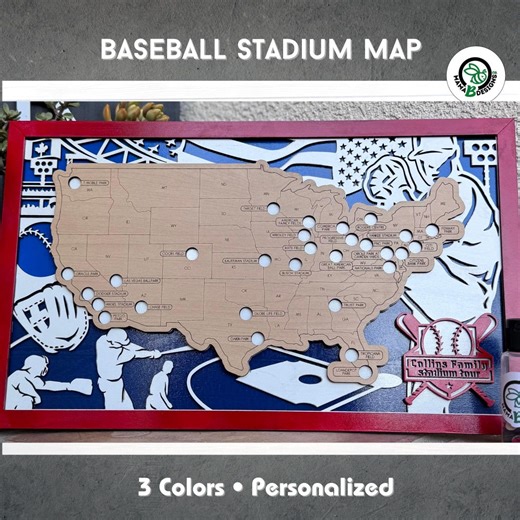 MLB Stadium Map Personalized | Baseball Stadium Tracker | Visit Every MLB Stadium | Baseball Fan Gift | Baseball Road Trip Map - Etsy
