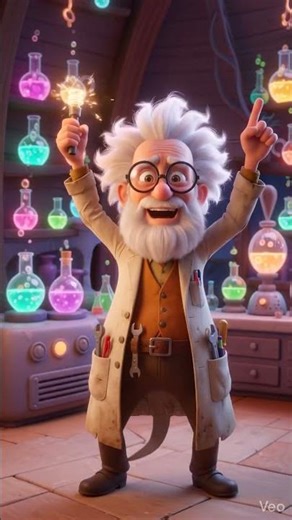 Elderly cartoon mad scientist