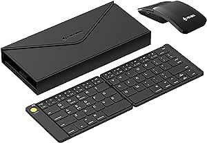 J-Tech Digital Wireless Keyboard and Mouse Combo | Foldable Bluetooth Multi-Device Keyboard | Sliding Mouse 2-in-1 with Laser Pointer, Remote Clicker | Protective Leather Case Holder [JTD-KMP-FS]