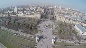 Aerial view of city and waterfront in Volgograd, Russia