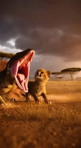 Mom Cheetah Saves Cub from GIANT Lizard! #CheetahRescue #WildlifeAttack #Motherhood #Savanna