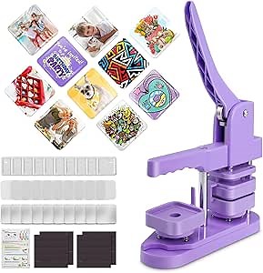 Square Magnet Button Maker Press Machine with 100 Sets Square Badge Making Supplies 2'' x 2'', Custom Fridge Badges – Ideal for Parties, Events, Business, School
