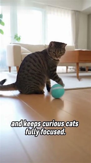 Curious cat reacts to a rolling ball that moves and changes direction on its own