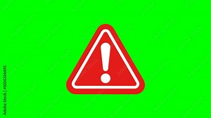 Red Triangle warning sign mark animated danger sign warning triangle on green screen background 4k videos