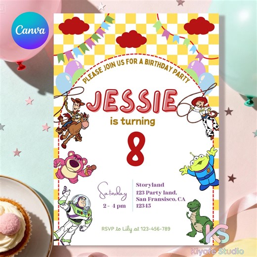 Birthday Party Invitations, Cowboy Space Toy Theme, Kids Printable Card (digital Download) - Etsy