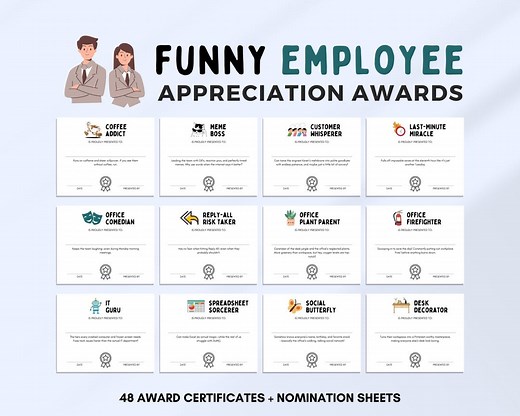Employee Appreciation Awards Funny | Printable Office Superlatives | Staff Team Building Games | Digital Award Certificates | Spicy Coworker - Etsy