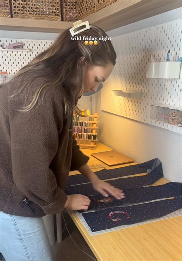 The most relaxing way to spend my friday night is in my craft room 🥹 #craftroom #diyproject #wreathsash #embroidery #sewing