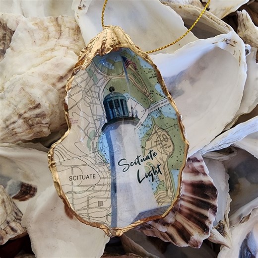 Scituate Light Oyster Shell Ornament: Cape Cod Handmade Coastal Gift - Etsy