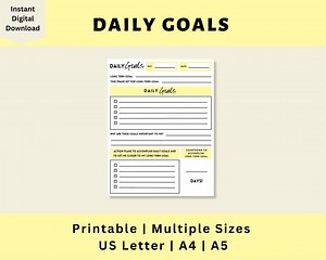 Daily Goals Printable, Goal Setting Printable, Daily Goal Sheet, Goal Journal, Goal Planning, Digital Download, US Letter, A4, A5, PDF - Etsy UK