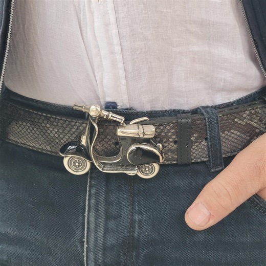 Unique Python Leather Belt, 40mm Wide, With Italian Scooter Motor Buckle | Custom Length Statement Accessory - Etsy