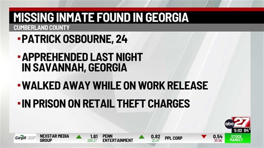 Missing Cumberland County inmate arrested in Georgia