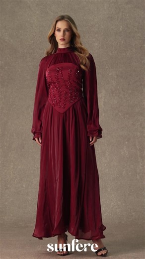 Composed Dress command the gala in beaded burgundy elegance shop now #sunferestyle #elegantstyle