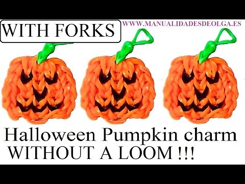 How to make Halloween Pumpkin charm with forks. Without rainbow loom. rubber bands