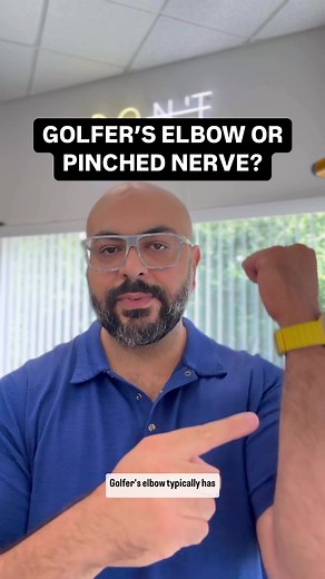 🚨IS IT GOLFER’S ELBOW OR A PINCHED NERVE?🚨 🤔 Experiencing discomfort in your elbow and wondering if it’s golfer’s elbow or cubital tunnel syndrome? ⛳️ Golfer’s elbow (medial epicondylitis) causes pain and tenderness on the inner elbow, stiffness, forearm pain, and hand and wrist weakness, often accompanied by numbness or tingling in the ring and little fingers. Diagnosed through specific tests like tenderness on the medial epicondyle and pain with wrist movements, this condition can be quite