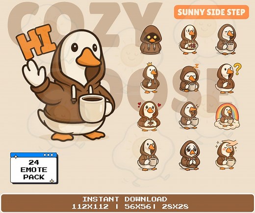 Cozy Goose Emotes – 24 Cute Twitch & Discord Streamer Designs - Etsy