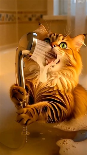 EPIC FAIL! Persian Cat Sings Karaoke in the Bath 🚿 Gets a Mouthful of Water Surprise!