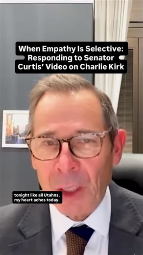Senator Curtis quoted Martin Luther King Jr. in his video about Charlie Kirk, a man who called MLK “awful” and said the Civil Rights Act was a “huge mistake.” But where was Curtis’ compassion when Minnesota House Speaker Melissa Hortman and her family were assassinated? Or after the 39 children and adults killed in school shootings this year? Or for Sophia Forcha, still living with bullet fragments in her brain after being shot while praying at school? If Curtis truly believes in the dignity of 