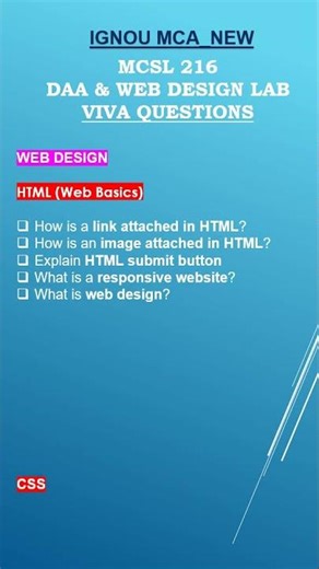 PART 1- MCSL 216 II DAA & WEB DESIGN LAB II VIVA QUESTION #mcsl216 #mca_new #ignou