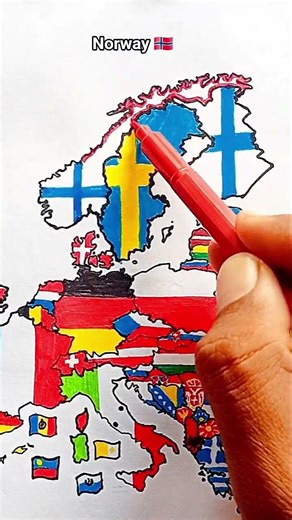 Draw Flag Map of Norway 🇳🇴 #norway