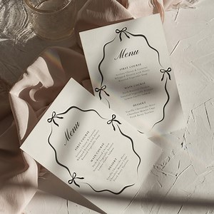 Wedding Menu Card Editable Canva Black Bow Minimalist Elegant Reception Menu Template - Etsy