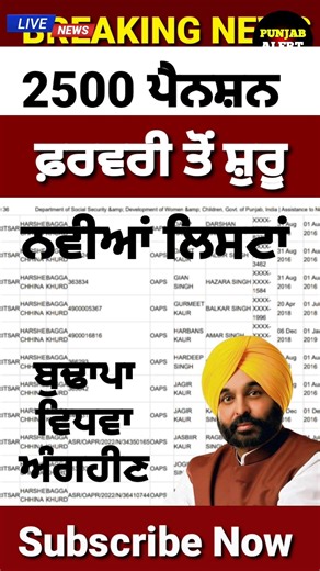 ਫਰਵਰੀ ਮਹੀਨੇ ਦੀ ਪੈਨਸ਼ਨ, 2500 Pension, Budapa Pension Scheme
