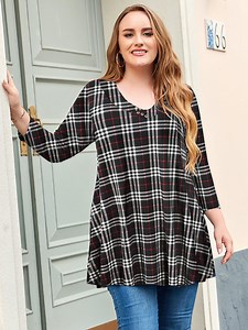 LARACE Women's Plus Size Tops 3/4 Sleeve Tunic Shirts Casual Button V-neck Blouse 2-Black 4X - Walmart.com