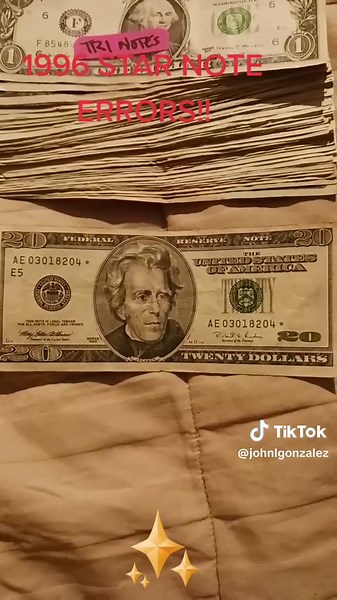 1996 TWENTY DOLLAR STAR NOTE ERRORS.... MISALIGNED.... FULL FACE ON REVERSE AND SMALL YELLOW 20's AND NOT VISIBLE ON REVERSE SIDE!!