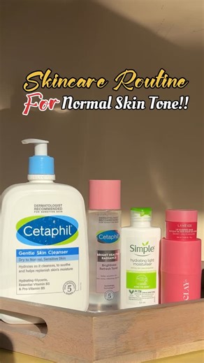 Beauty | Fashion | Lifestyle🌻✨ on Instagram: "✨ Normal Skin Routine Made Easy ✨ A simple 5-step guide for balanced, glowing skin 🌿 🧼 Cleanser: Cetaphil Gentle Skin Cleanser – cleans without stripping @cetaphil_india 💧 Toner: Cetaphil Bright Healthy Radiance Toner – refresh & prep skin 🌿 Moisturizer: Simple Hydrating Light Moisturizer – lightweight daily hydration @simpleskincareindia 💄 Lip Balm: Laneige Lip Sleeping Mask – soft & nourished lips @laneige_in ☀️ Sunscreen: Clay Co. SPF – prot