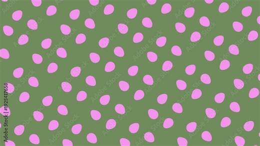Seamless loop of geometric rosette pattern with stylized eggs. Minimalist flat design in olive green and pink, ideal for spring branding, website headers, social media posts, festive retail displays