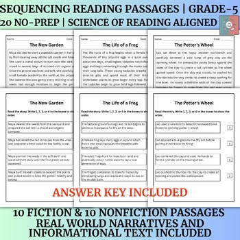 Grade 5 Sequencing Reading Passages - Fiction and Non-Fiction Text Worksheets