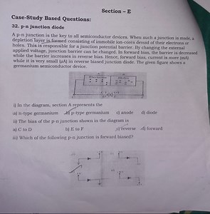 Section - ECase-Study Based Questions:p-n junction diodeA p... | Filo