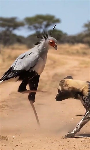 Secretary bird vs wild dog