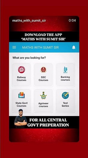 DOWNLOAD THE APP ‘maths with Sumit sir’ for central govt exams #mathswithsumitsir #sscexam