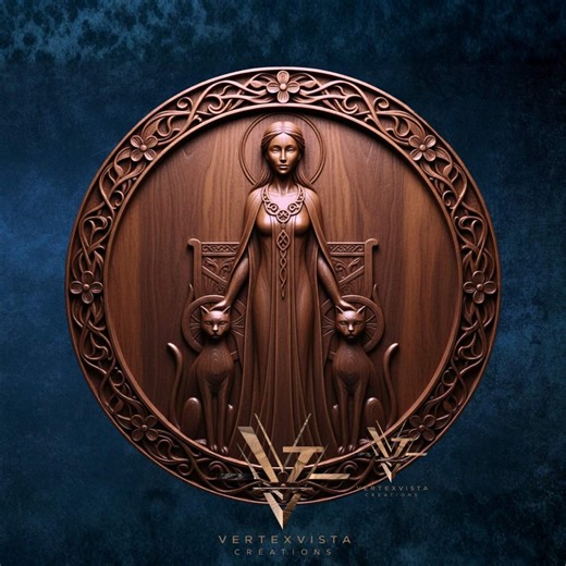 Freya Goddess STL File for CNC Router | Norse Mythology Relief | Pagan Wall Art 3D Model | Sacred Cats Bas Relief | Scandinavian Decor STL - Etsy
