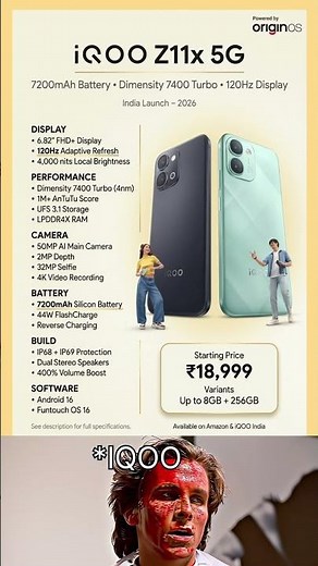 iQOO Z11x 5G Full Specs 🔥 7200mAh Battery Monster!