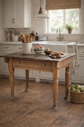 Antique 19th Century Primitive Farmhouse Prep Table Island With Drawer and Original Casters - Etsy