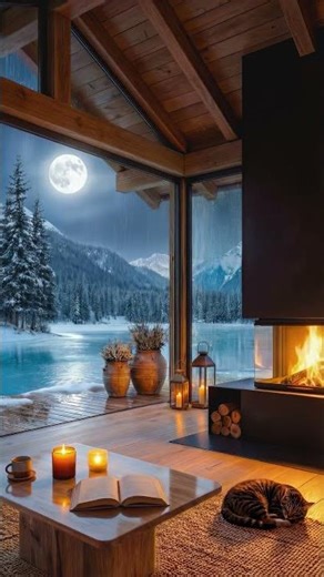 Relaxing Full Moon Rain at the Lake Cabin