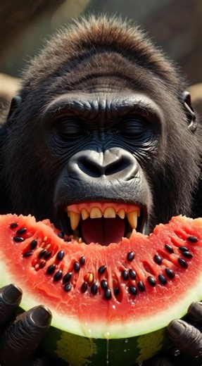 Juicy Bite Sounds | Gorilla ASMR #asmr #gorilla #watermelon | gorilla