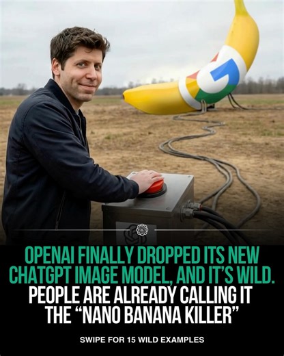 Artificial Intelligence (AI) • ChatGPT on Instagram: "The Nano Banana killer just dropped. OpenAI just released its new ChatGPT image model, and early reactions are loud. People are already calling it a direct answer to Google’s Nano Banana. The new ChatGPT Images model lets you edit, create, and transform photos using plain text. It follows instructions more closely, keeps faces and details consistent, and handles small fixes or full scene changes without breaking the image. It also runs faster